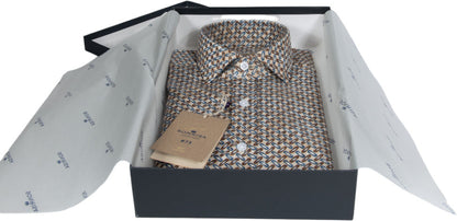 Sonrisa Men's Shirt - Pattern - French Collar - Brown/Light Blue/Beige