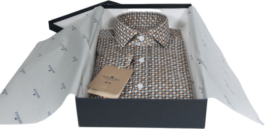 Camicia uomo Sonrisa - Fantasia - collo francese - Marrone/celeste/beige