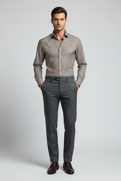 Camicia uomo Sonrisa - Fantasia - collo francese - Marrone/celeste/beige