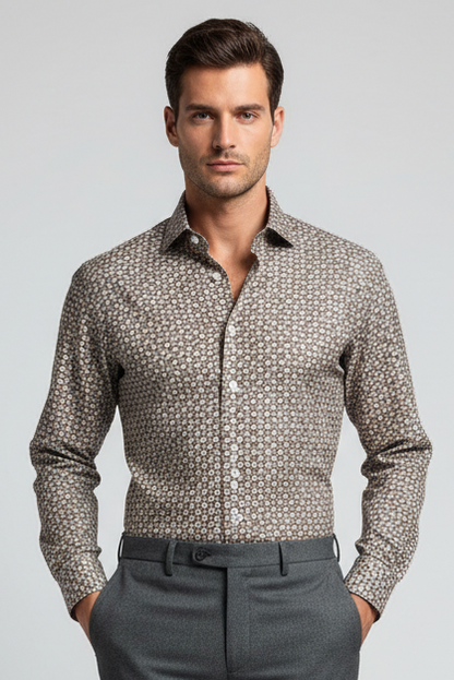 Camicia uomo Sonrisa - Fantasia - collo francese - Marrone/celeste/beige