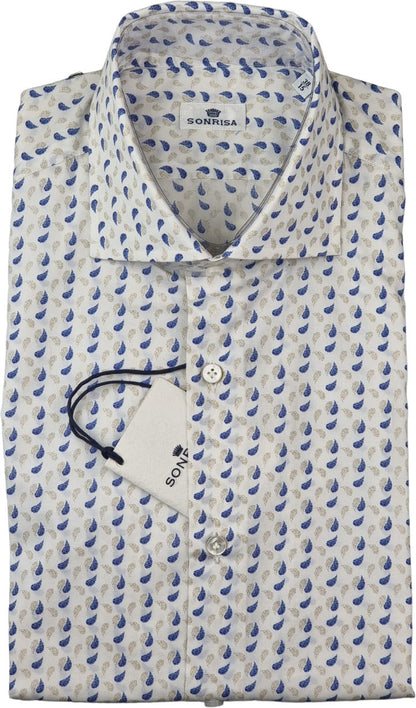 Camicia uomo Sonrisa - Fantasia - Collo francese - Bianco
