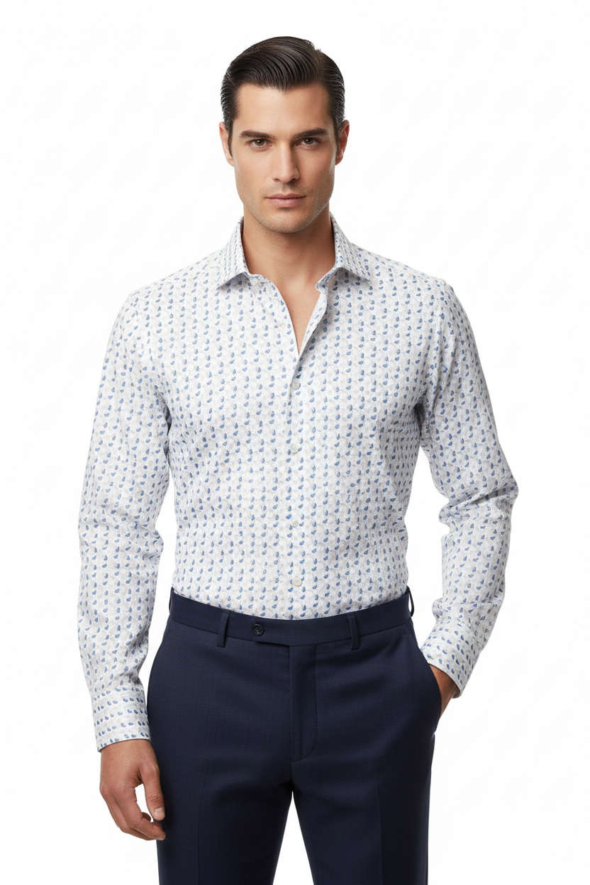 Camicia uomo Sonrisa - Fantasia - Collo francese - Bianco