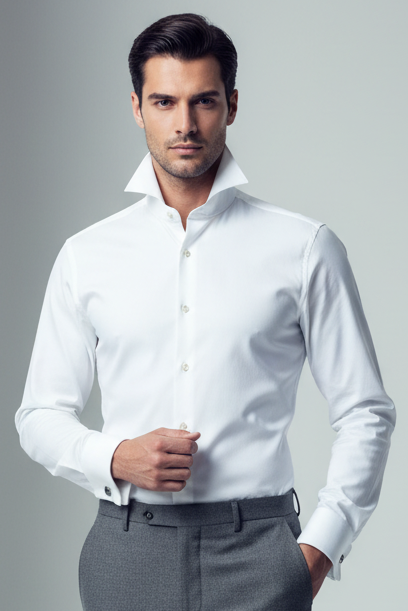 Sonrisa Men's Shirt - Solid Color - White French Collar