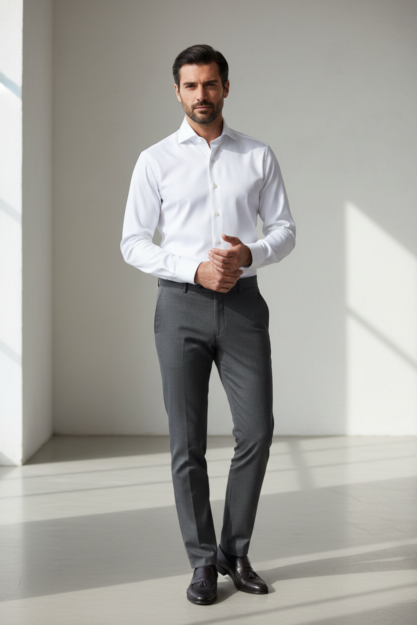 Sonrisa Men's Shirt - Solid Color - French Collar - White