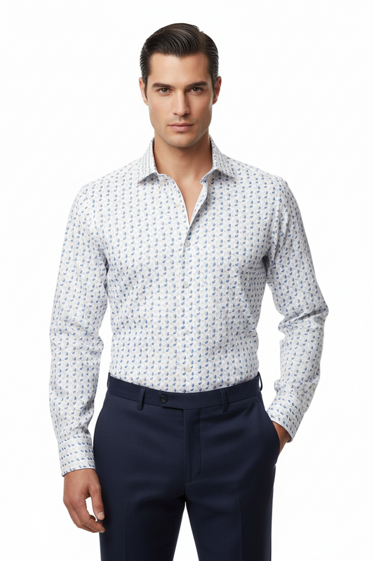 Camicia uomo Sonrisa fantasia collo francese bianco