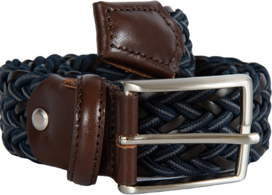 Cintura uomo Bergamotto - Intrecciata - Pelle e Tessuto - Blu/grigio/testa di moro