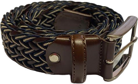 Bergamot Men's Belt - Braided - Leather and Fabric - Blue/White/Dark Brown