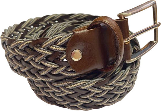 Bergamot Men's Belt - Braided - Leather and Fabric - Brown/Green