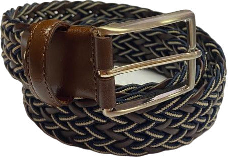 Bergamot Men's Belt - Braided - Leather and Fabric - Blue/White/Dark Brown