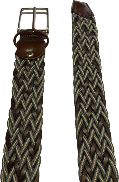 Cintura uomo Bergamotto - Intrecciata - Pelle e Tessuto - Marrone/verde