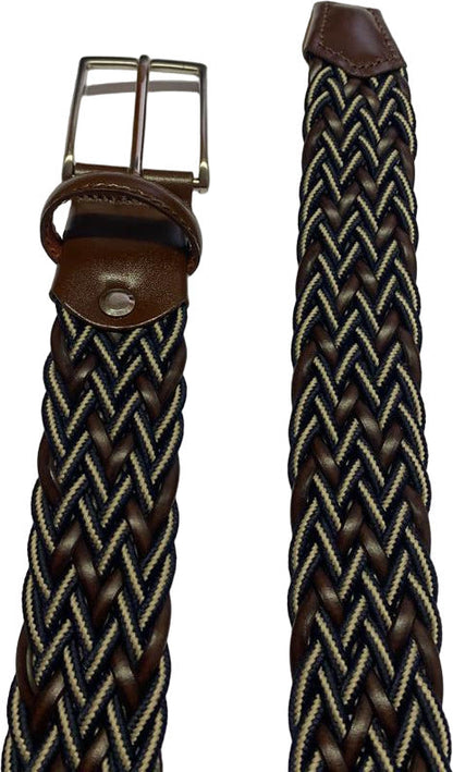 Bergamot Men's Belt - Braided - Leather and Fabric - Blue/White/Dark Brown