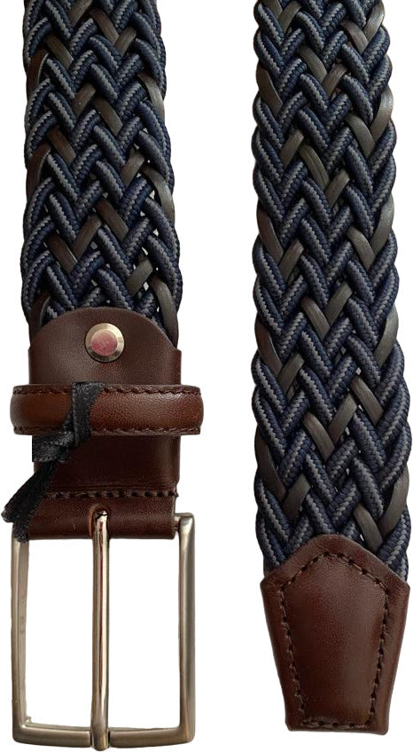 Cintura uomo Bergamotto - Intrecciata - Pelle e Tessuto - Blu/grigio/testa di moro