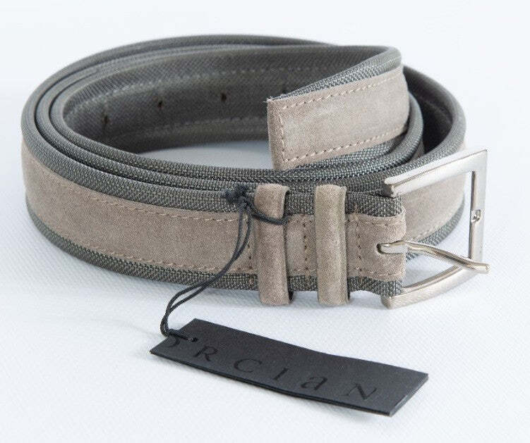 Orciani Men's Belt - Amalfi in Suede and Fabric - Dove Grey/Charcoal