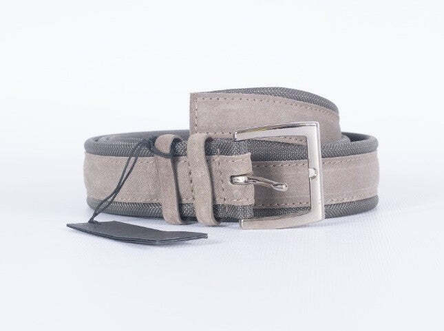 Orciani Men's Belt - Amalfi in Suede and Fabric - Dove Grey/Charcoal