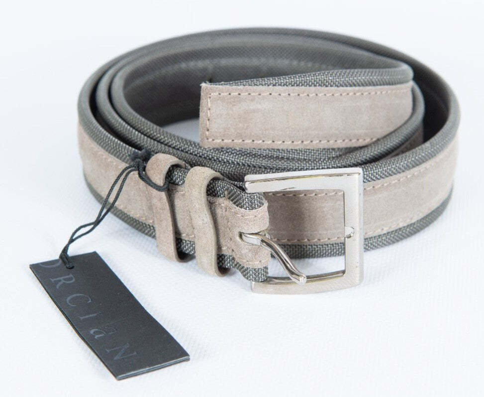Orciani Men's Belt - Amalfi in Suede and Fabric - Dove Grey/Charcoal