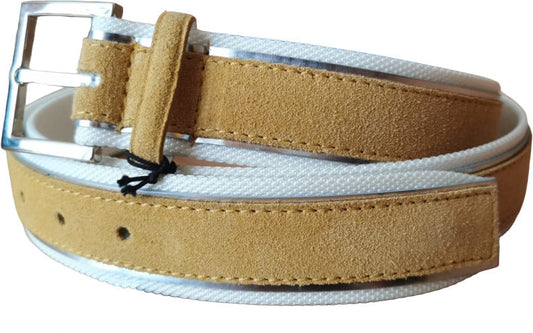 Orciani Men's Belt - Amalfi in Suede and Fabric - Curry White Silver