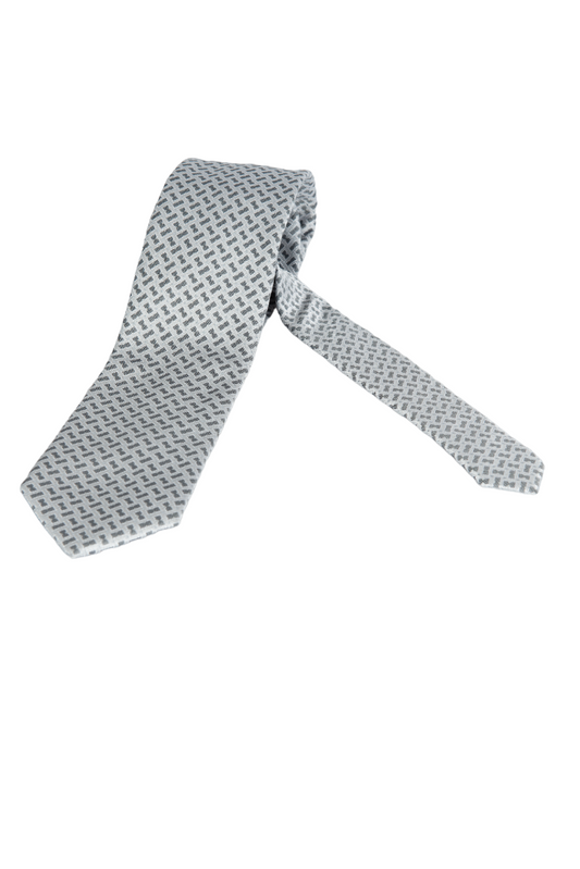 Cravatta uomo Couture fantasia micro texture grigio su fondo perla, vista intera