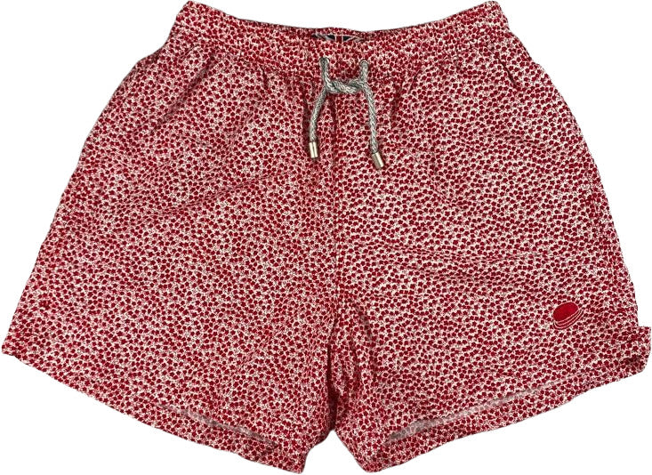 Boxer mare uomo Dandy Style con fantasia fiorellini bianco e rosso, perfetto per sport acquatici e tempo libero.