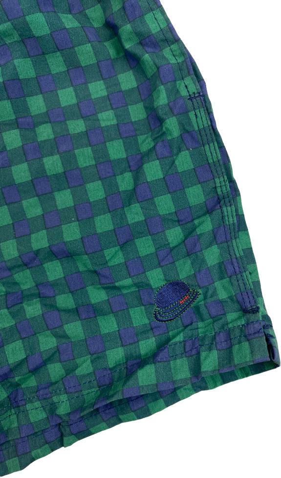 Boxer Mare Uomo Dandy Style con fantasia quadri verde e blu, in tessuto leggero, perfetti per il nuoto e il tempo libero.