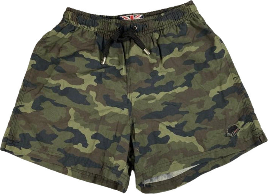 Boxer mare uomo Dandy Style con fantasia mimetica verde, pantaloncini da bagno sportivi per attività acquatiche all'aperto.