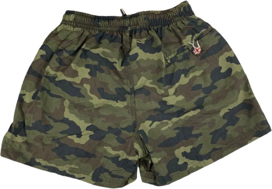 Boxer mare uomo Dandy Style con fantasia mimetica verde militare, perfetti per attività ricreative e nuoto all'aperto.
