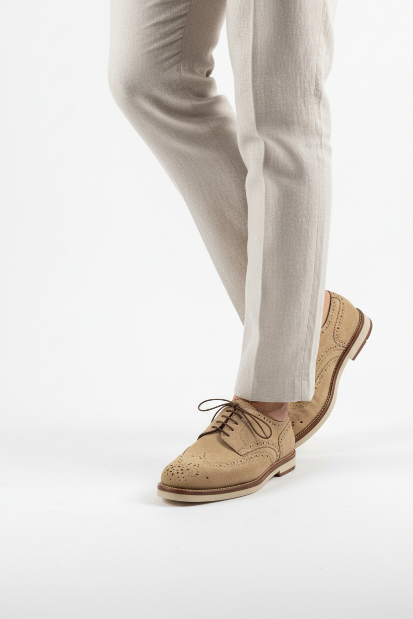 Derby brogue beige indossate