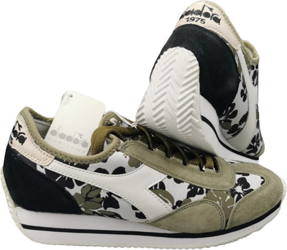 Sneaker donna Diadora Heritage Equipe HH Socks Flower in bianco, verde e nero, con design casual e dettagli floreali.