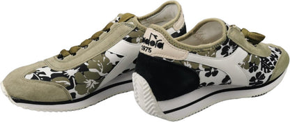 Sneaker donna Diadora Heritage Equipe HH Socks Flower in bianco, verde e nero, con dettagli floreali e suola bianca.
