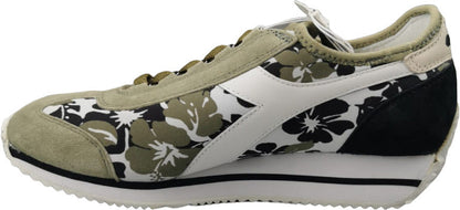 Sneaker Donna Diadora Heritage Equipe HH Socks Flower in bianco, verde e nero, con dettagli floreali e stile casual.