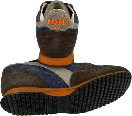 Sneaker Diadora Heritage Trident 90 S SW da uomo in marrone, blu e caffè turco, stile sportivo casual in pelle italiana.