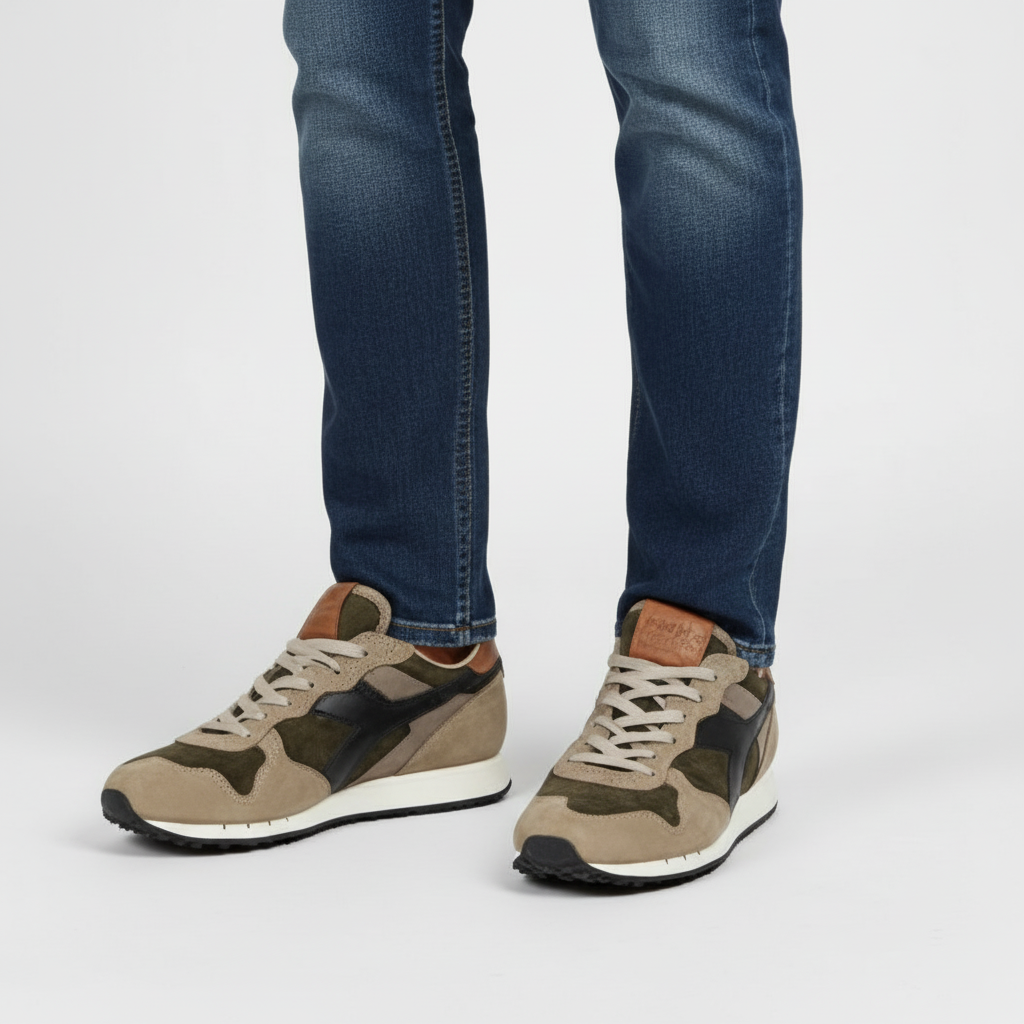 Scarpa uomo Diadora Heritage Sneaker Trident ITA in pelle marrone, scarpe stringate basse stile casual.