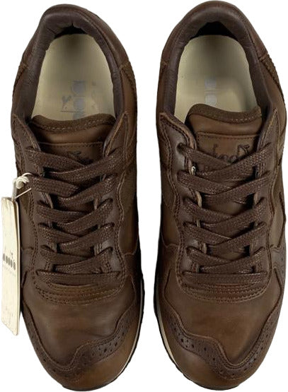 Scarpa uomo Diadora Heritage Sneaker Trident Brogue in pelle marrone Java, sneaker casual stile vintage e dettagli classici