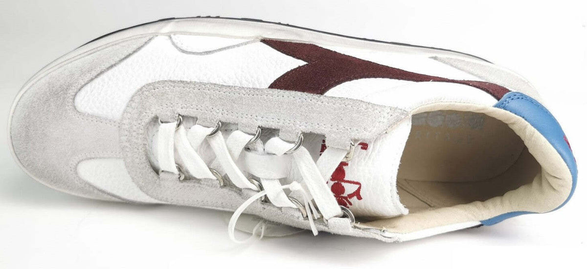 Scarpa uomo Diadora Heritage Sneaker B.ORIGINAL H in pelle bianca, stile casual, dettaglio usurato, scarpa sportiva elegante.