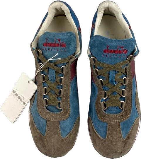 Scarpa uomo Diadora Heritage Sneaker Equipe S SW in blu Seaport e cioccolato, stile vintage, scarpa casual sportiva.