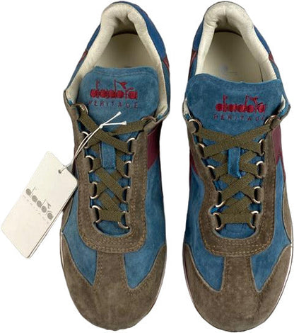 Scarpa uomo Diadora Heritage Sneaker Equipe S SW in blu Seaport e cioccolato, stile vintage, scarpa casual sportiva.