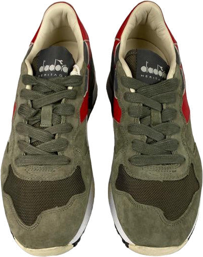 Sneaker casual Diadora Heritage Trident 90 S NYL verde militare, scarpe da uomo in tessuto sportivo e stile streetwear