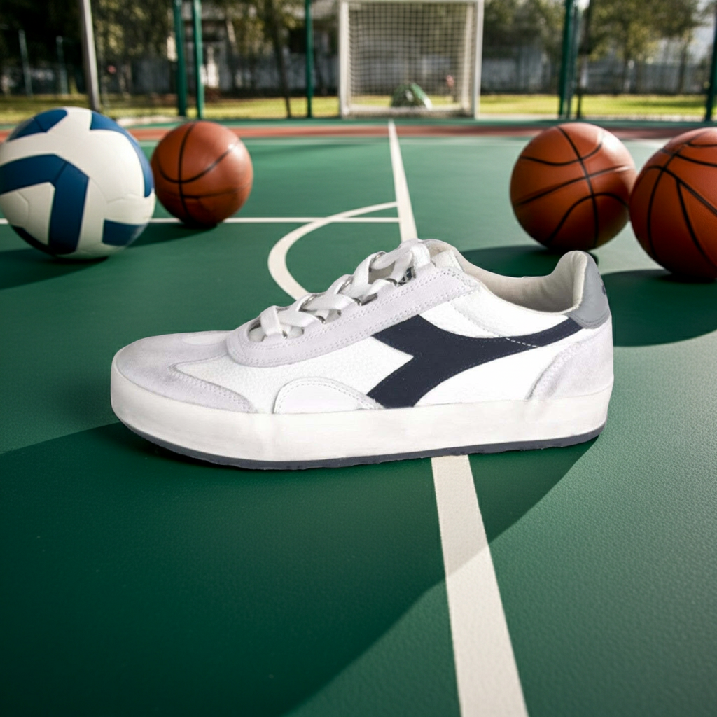 Sneaker casual Diadora Heritage B.ORIGINAL H Leather in bianco, scarpa uomo in pelle con dettagli sporchi e stile vintage.