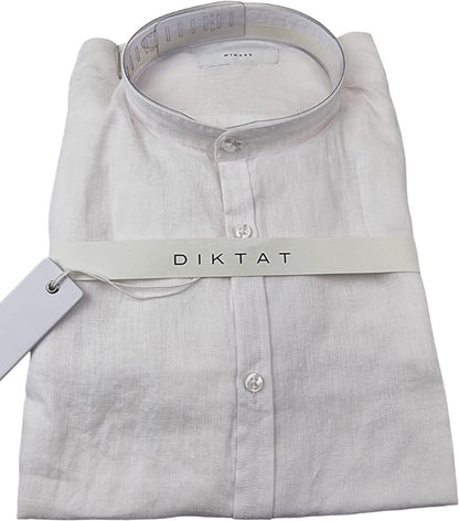 Camicia casual uomo Diktat tinta unita in lino bianco, stile coreano, manica lunga, abbigliamento uomo elegante e comodo