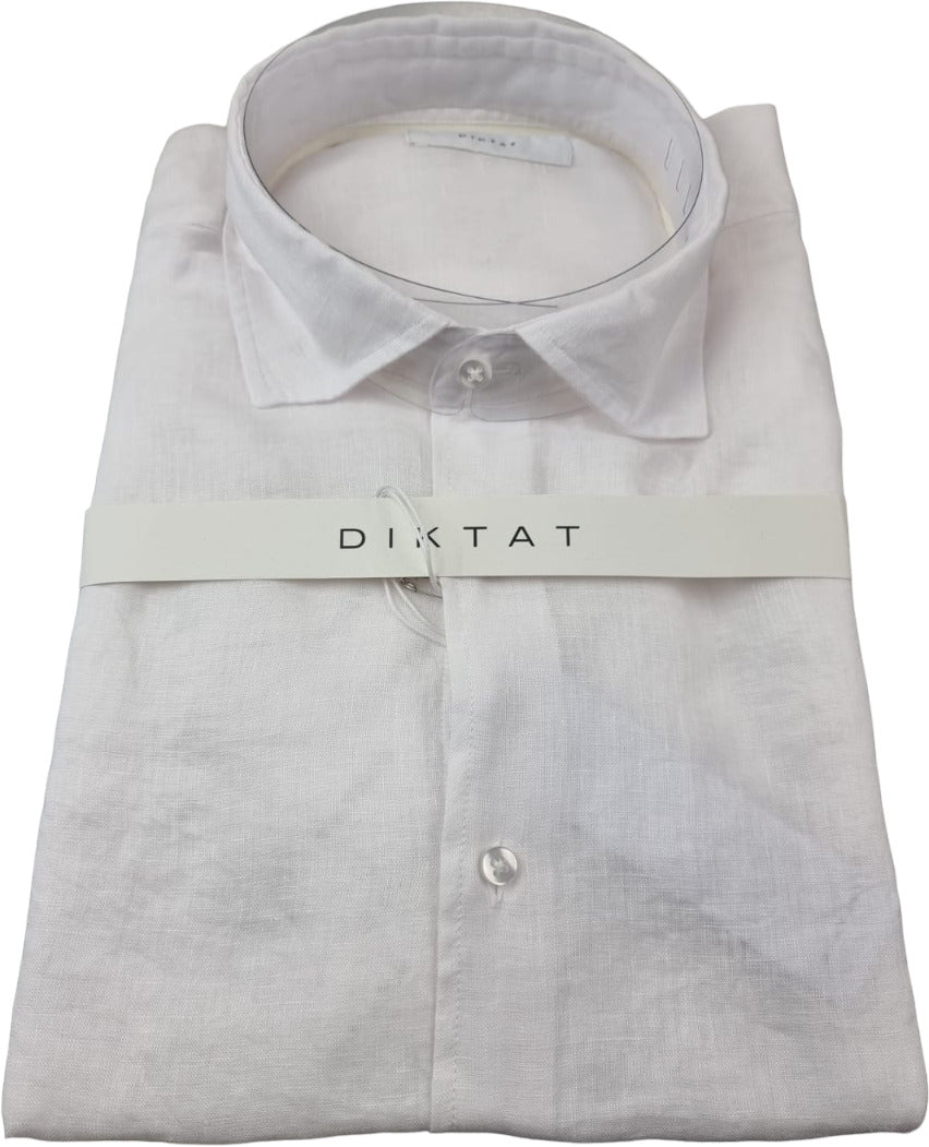 Camicia uomo Diktat in lino tinta unita bianca, abbigliamento casual, maniche lunghe e collo classico.
