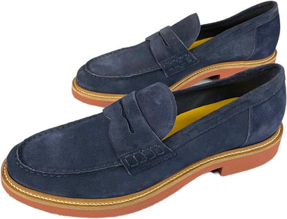 Scarpa uomo Doucal's mocassino in pelle scamosciata blu, modello loafer, numero 42.