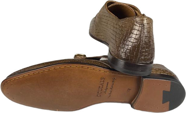 Scarpa uomo Doucal's loafer in pelle intrecciata marrone sfumata con doppia fibbia, elegante e di classe.