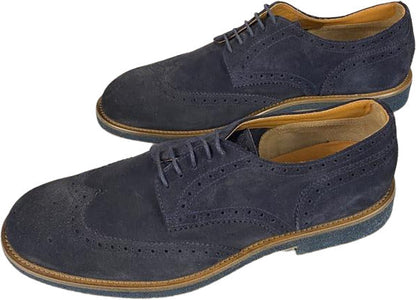 Scarpa uomo Doucal's stringata bassa in camoscio blu con fiore, moda uomo, scarpe eleganti e casual in stile classico.