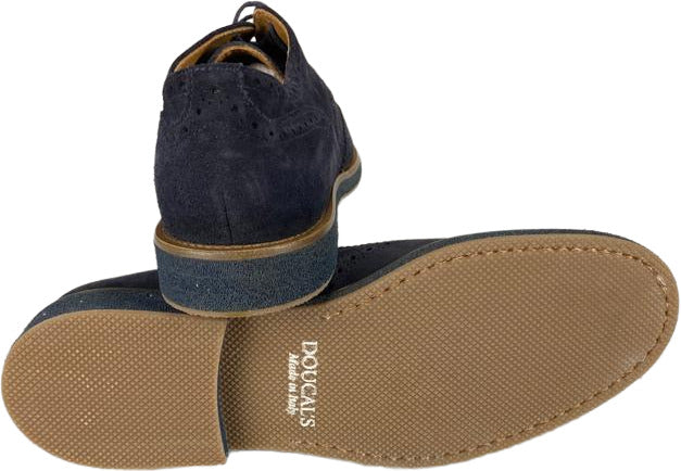 Scarpa uomo Doucal's stringata bassa in camoscio blu con fiore, moda uomo, scarpe eleganti in stile casual.