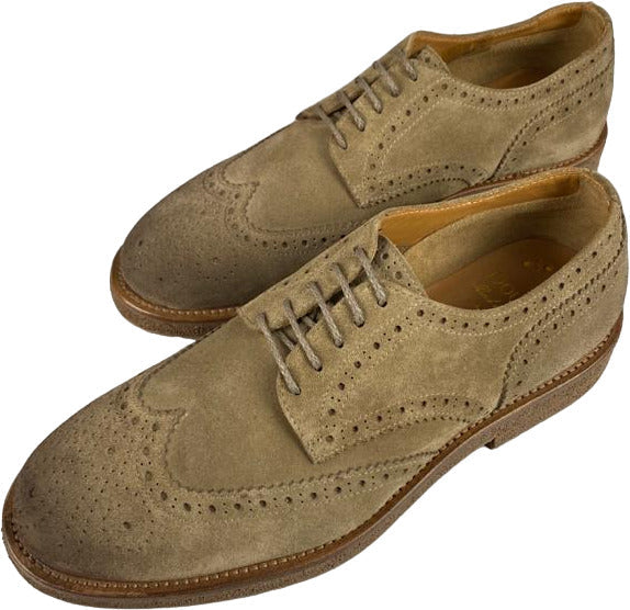 Scarpa uomo Doucal's stringata bassa in camoscio color sabbia con fiore, moda uomo, scarpe eleganti in camoscio.