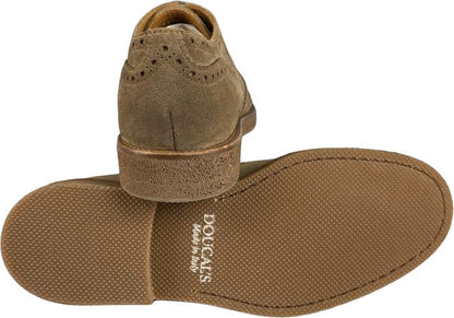 Scarpa uomo Doucal's stringate basse in camoscio colore sabbia con fiore, moda uomo, scarpe eleganti in stile classico