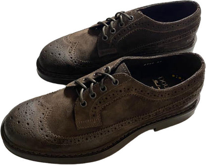 Scarpa uomo Doucal's Derby stringata brogue in scamosciato colore testa di moro, scarpe basse eleganti e di alta qualità.
