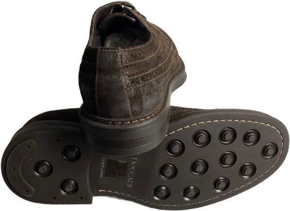 Scarpa uomo Doucal's Derby stringata brogue in scamosciato testa di moro, scarpe basse eleganti in stile classico.