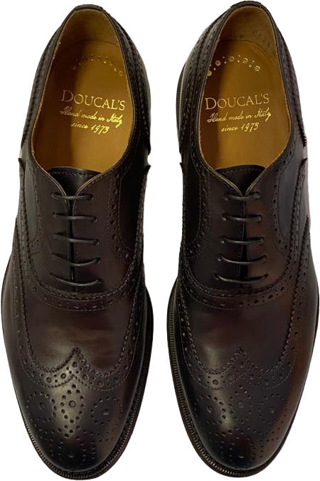 Scarpa uomo Doucal's Oxford in pelle colore testa di moro, scarpe stringate basse in stile moda uomo.