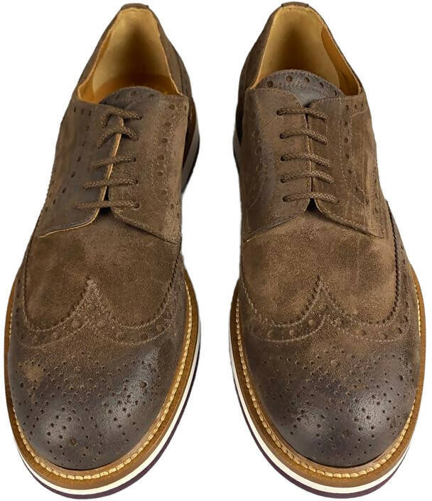 Scarpa uomo Doucal's Derby Stringate Brogue in scamosciato marrone, calzatura elegante e classica da uomo.