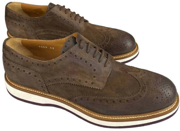 Scarpa uomo Doucal's Derby Stringate Brogue in scamosciato marrone, scarpe stringate basse di moda per uomo.